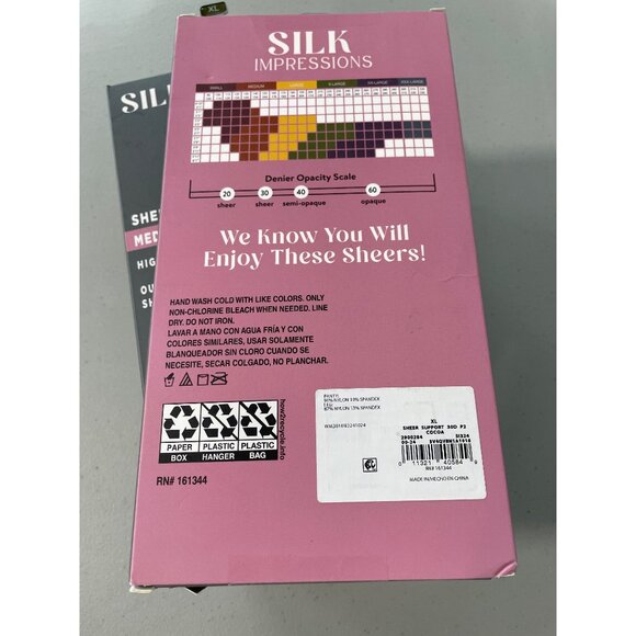Silk Impressions Pantyhose Size XL Sheer Support Cocoa Brown 30 Denier 2Pair NEW - Picture 3 of 6